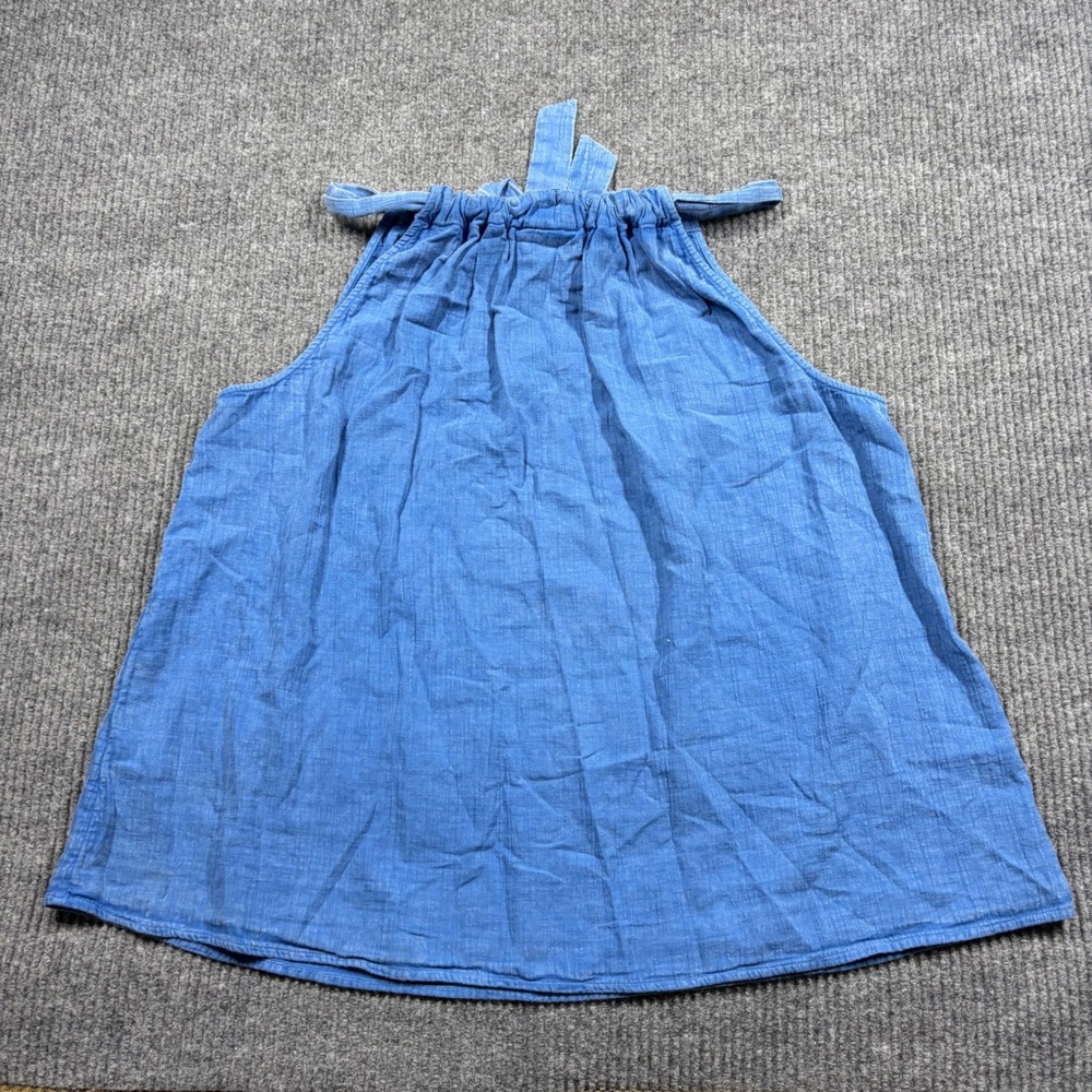 Wonderly Tank Top Womens XL Blue Denim Look Halter Neck Tie Sleeveless Blouse